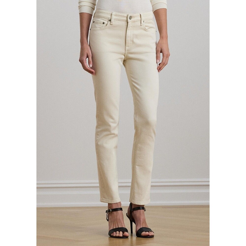 Lauren Ralph Lauren Women's High Rise Straight Ankle Jeans Cream Wash Size 14